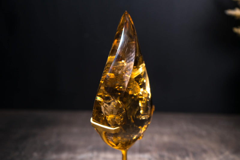 Genuine Natural Citrine Flame Sculpture with AAA-Grade, Golden Orange Interior