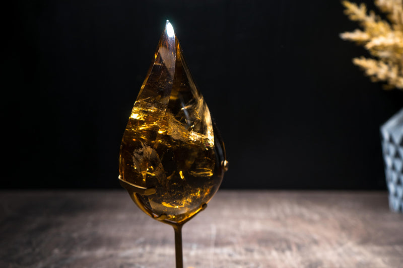 Genuine Natural Citrine Flame Sculpture with AAA-Grade, Golden Orange Interior