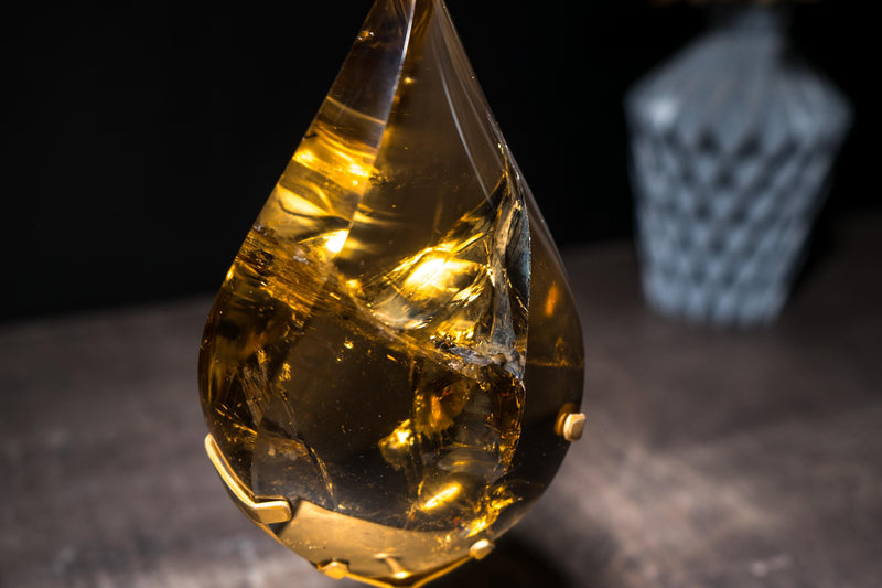 Genuine Natural Citrine Flame Sculpture with AAA-Grade, Golden Orange Interior