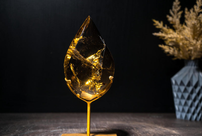 Genuine Natural Citrine Flame Sculpture with AAA-Grade, Golden Orange Interior