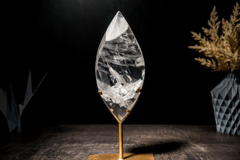 Clear Quartz Flame Generator, Hand-Carved Crystal Sculpture