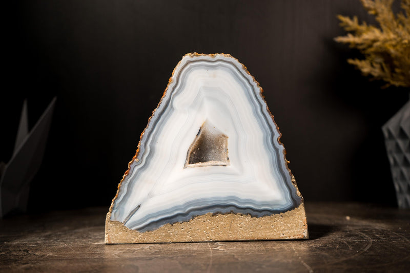 Rare Blue & White Lace Agate Geode with Sparkly Cave, Natural and Intact