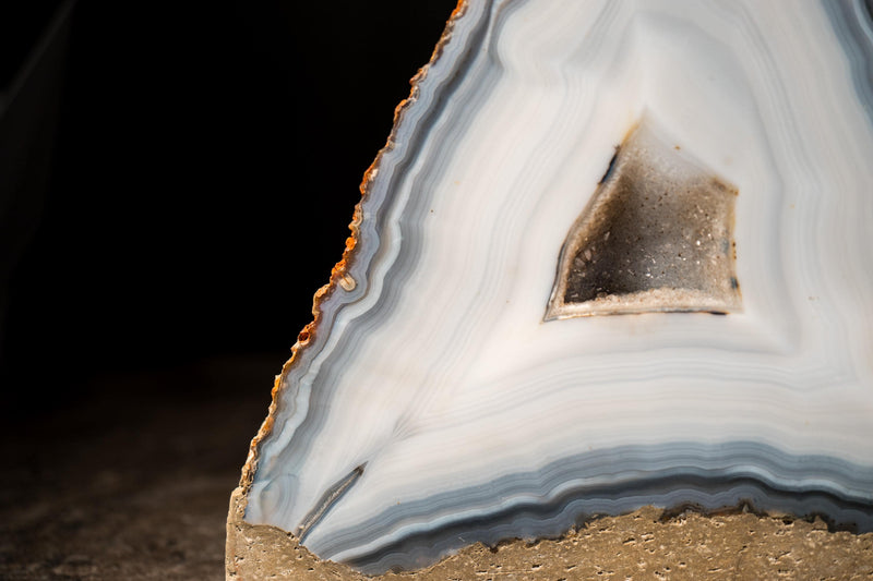 Rare Blue & White Lace Agate Geode with Sparkly Cave, Natural and Intact