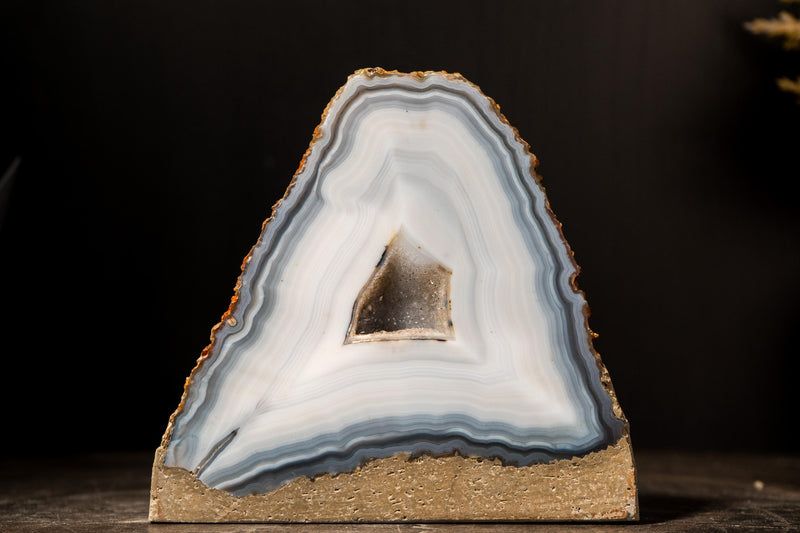 Rare Blue & White Lace Agate Geode with Sparkly Cave, Natural and Intact