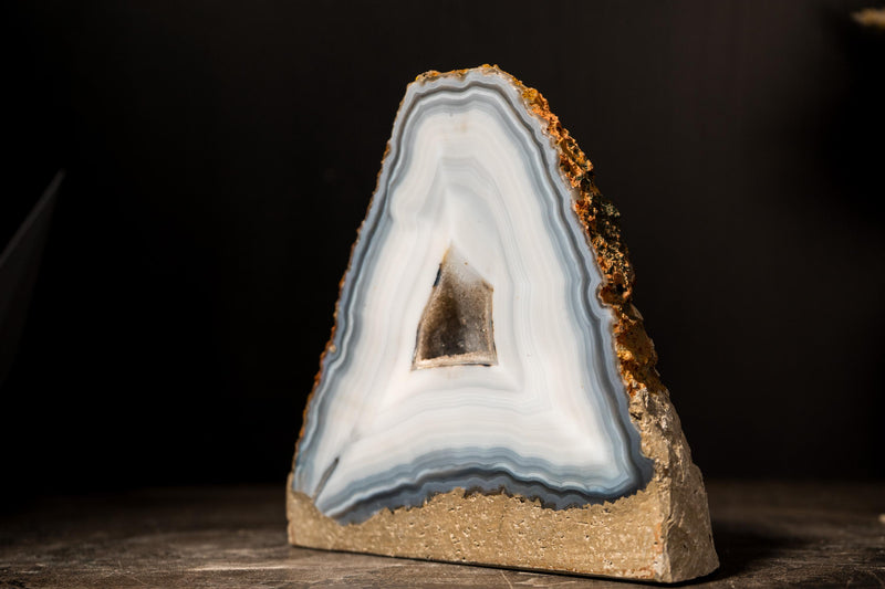 Rare Blue & White Lace Agate Geode with Sparkly Cave, Natural and Intact