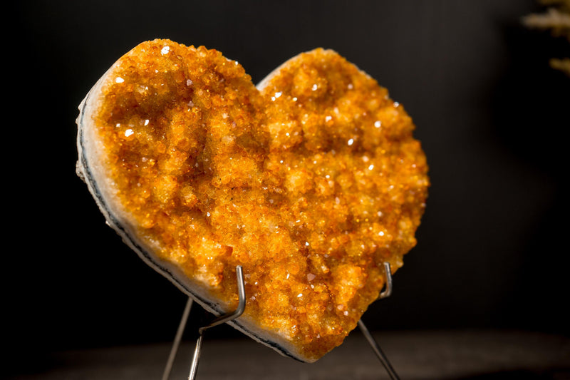 Gorgeous Natural Citrine Heart with Intense Sparkly Yellow Druzy - 1.2 Kg - 2.6 lb - Crystal Healing Gift - E2D Crystals & Minerals