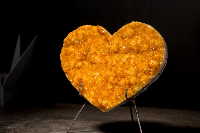 Gorgeous Natural Citrine Heart with Intense Sparkly Yellow Druzy - 1.2 Kg - 2.6 lb - Crystal Healing Gift - E2D Crystals & Minerals