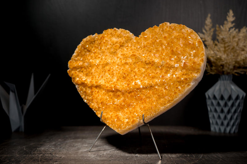 Gorgeous Large Citrine Heart with Intense Sparkly Yellow Druzy on Rare Formation - 12" Natural Crystal for Healing & Decor - E2D Crystals & Minerals