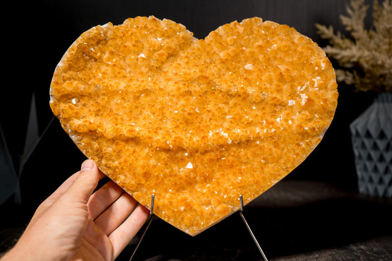 Gorgeous Large Citrine Heart with Intense Sparkly Yellow Druzy on Rare Formation - 12" Natural Crystal for Healing & Decor - E2D Crystals & Minerals