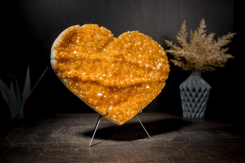 Gorgeous Large Citrine Heart with Intense Sparkly Yellow Druzy on Rare Formation - 12" Natural Crystal for Healing & Decor - E2D Crystals & Minerals