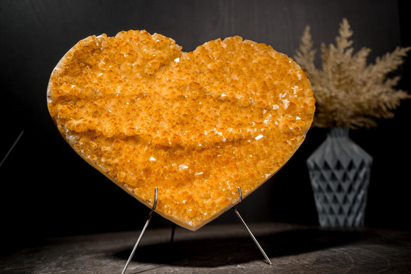 Gorgeous Large Citrine Heart with Intense Sparkly Yellow Druzy on Rare Formation - 12" Natural Crystal for Healing & Decor - E2D Crystals & Minerals