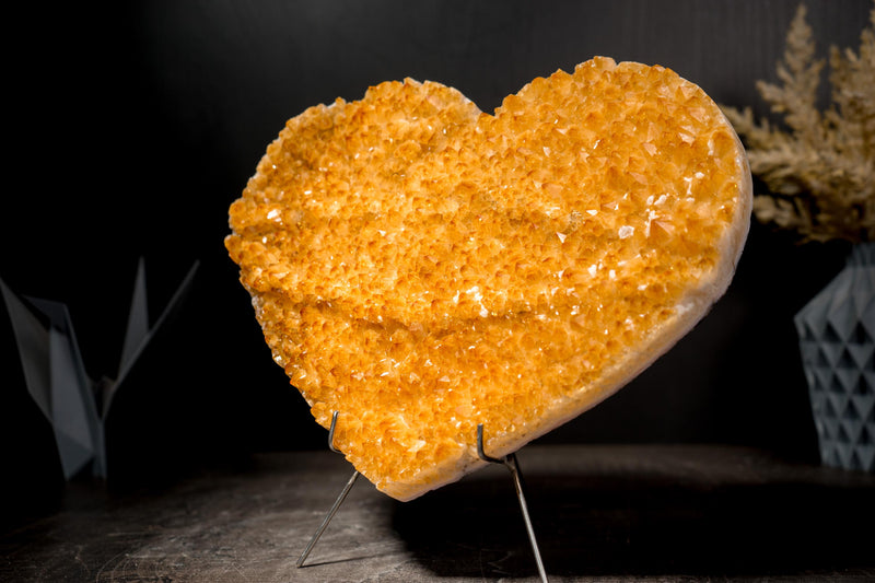 Gorgeous Large Citrine Heart with Intense Sparkly Yellow Druzy on Rare Formation - 12" Natural Crystal for Healing & Decor - E2D Crystals & Minerals