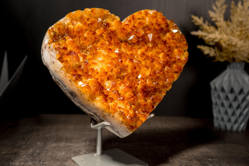 Large Orange Citrine Heart with Golden Citrine Crystal, High - Grade - E2D Crystals & Minerals