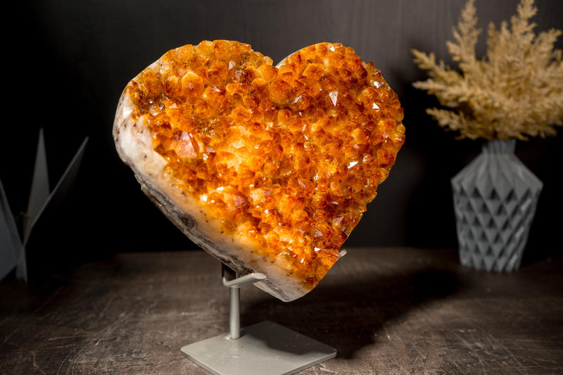 Large Orange Citrine Heart with Golden Citrine Crystal, High - Grade - E2D Crystals & Minerals