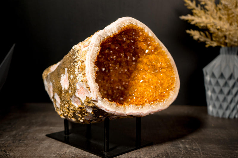 All - Natural Citrine Geode Cave with Golden - Orange Druzy & Flower Rosettes - E2D Crystals & Minerals