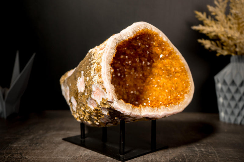 All - Natural Citrine Geode Cave with Golden - Orange Druzy & Flower Rosettes - E2D Crystals & Minerals