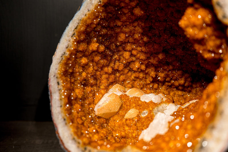 All - Natural Citrine Geode Cave with Rare Druzy, Flower Rosettes & Calcite Inclusions - E2D Crystals & Minerals