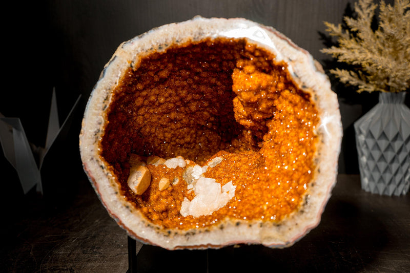 All - Natural Citrine Geode Cave with Rare Druzy, Flower Rosettes & Calcite Inclusions - E2D Crystals & Minerals