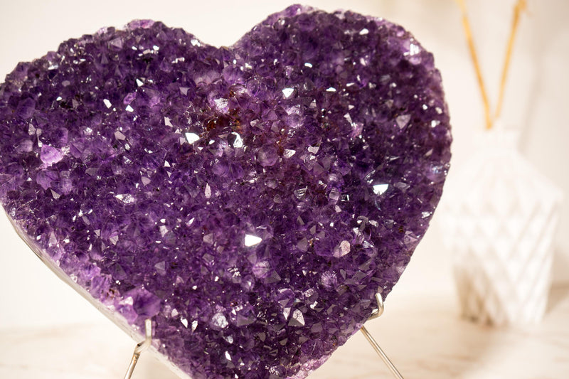 Sparkly Rich Purple Amethyst Heart with High - Grade Amethyst Druzy - February Birthstone, 9.1 In - 6.8 Lb - E2D Crystals & Minerals