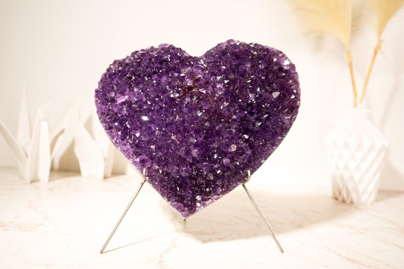 Sparkly Rich Purple Amethyst Heart with High - Grade Amethyst Druzy - February Birthstone, 9.1 In - 6.8 Lb - E2D Crystals & Minerals