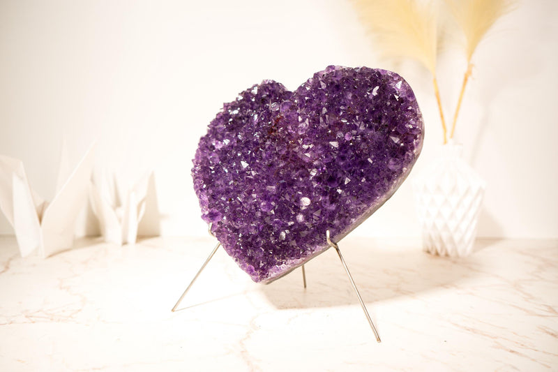 Sparkly Rich Purple Amethyst Heart with High - Grade Amethyst Druzy - February Birthstone, 9.1 In - 6.8 Lb - E2D Crystals & Minerals