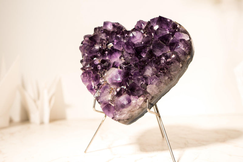 Gorgeous Amethyst Heart with AAA - Grade, Large Deep Purple Amethyst and Rare Inclusions, 1.9 Kg - 4.2 lb - E2D Crystals & Minerals