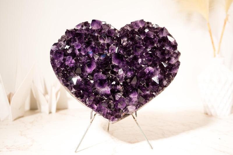 Large Grape Jelly Purple Amethyst Heart, Natural, AAA - Grade on Agate Matrix - 4.9 Kg - 10.7 lb - Healing Crystal & February Birthstone Gift - E2D Crystals & Minerals