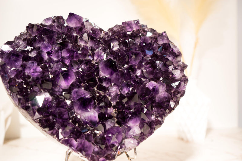 Large Grape Jelly Purple Amethyst Heart, Natural, AAA - Grade on Agate Matrix - 4.9 Kg - 10.7 lb - Healing Crystal & February Birthstone Gift - E2D Crystals & Minerals