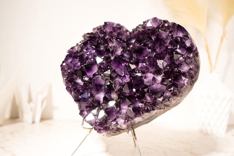 Large Grape Jelly Purple Amethyst Heart, Natural, AAA - Grade on Agate Matrix - 4.9 Kg - 10.7 lb - Healing Crystal & February Birthstone Gift - E2D Crystals & Minerals