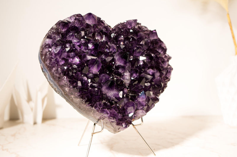 Large Grape Jelly Purple Amethyst Heart, Natural, AAA - Grade on Agate Matrix - 4.9 Kg - 10.7 lb - Healing Crystal & February Birthstone Gift - E2D Crystals & Minerals