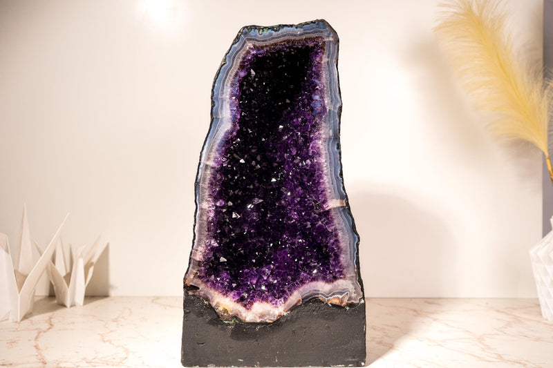 Rare Amethyst Geode Cathedral with Violet Purple Amethyst Druzy with a Sky - Blue Lace Agate Frame, Large Size - 25 Kg - 55 lb - E2D Crystals & Minerals