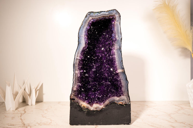 Rare Amethyst Geode Cathedral with Violet Purple Amethyst Druzy with a Sky - Blue Lace Agate Frame, Large Size - 25 Kg - 55 lb - E2D Crystals & Minerals