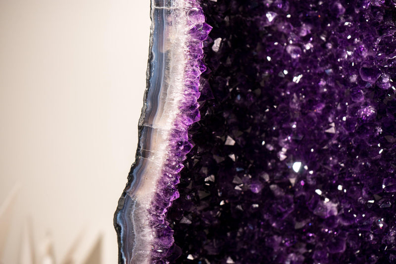 Rare Large Amethyst Geode Cathedral – Violet Purple Druzy with Sky - Blue Lace Agate Frame - 25 Kg - 55 lb - E2D Crystals & Minerals