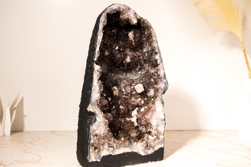 Rare Amethyst Geode with Cubic Calcite & Golden Goethite Druzy in Amethyst Quartz – A Collector’s Piece – 13.6 In - 22.0 Lb - E2D Crystals & Minerals