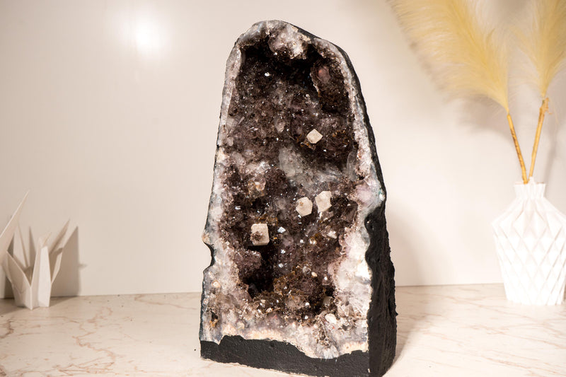 Rare Amethyst Geode with Cubic Calcite & Golden Goethite Druzy in Amethyst Quartz – A Collector’s Piece – 13.6 In - 22.0 Lb - E2D Crystals & Minerals