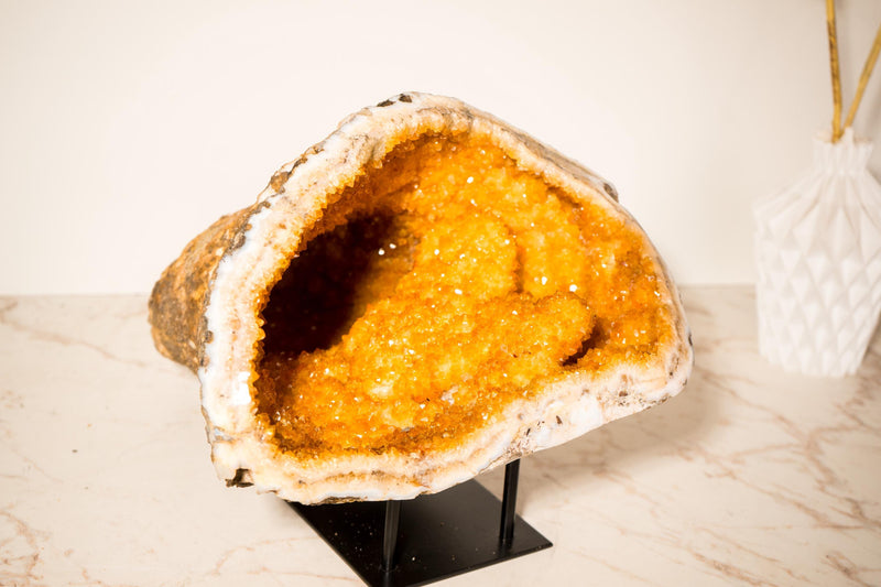 Rare All - Natural Citrine Geode Cave with Stalactite Flower Rosettes and Vibrant Golden Orange Color - 11.7 Kg - 26 lb. - E2D Crystals & Minerals