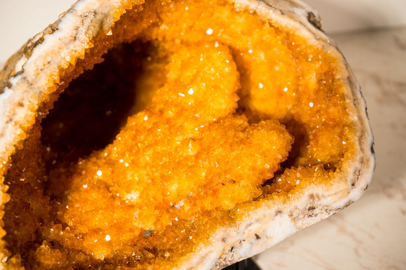 Rare All - Natural Citrine Geode Cave with Stalactite Flower Rosettes and Vibrant Golden Orange Color - 11.7 Kg - 26 lb. - E2D Crystals & Minerals