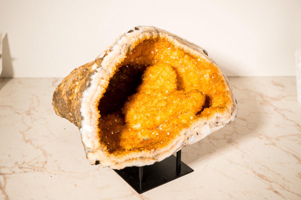 Rare All - Natural Citrine Geode Cave with Stalactite Flower Rosettes and Vibrant Golden Orange Color - 11.7 Kg - 26 lb. - E2D Crystals & Minerals