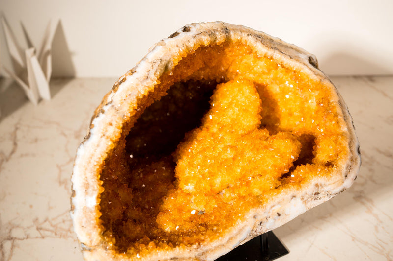 Rare All - Natural Citrine Geode Cave with Stalactite Flower Rosettes and Vibrant Golden Orange Color - 11.7 Kg - 26 lb. - E2D Crystals & Minerals