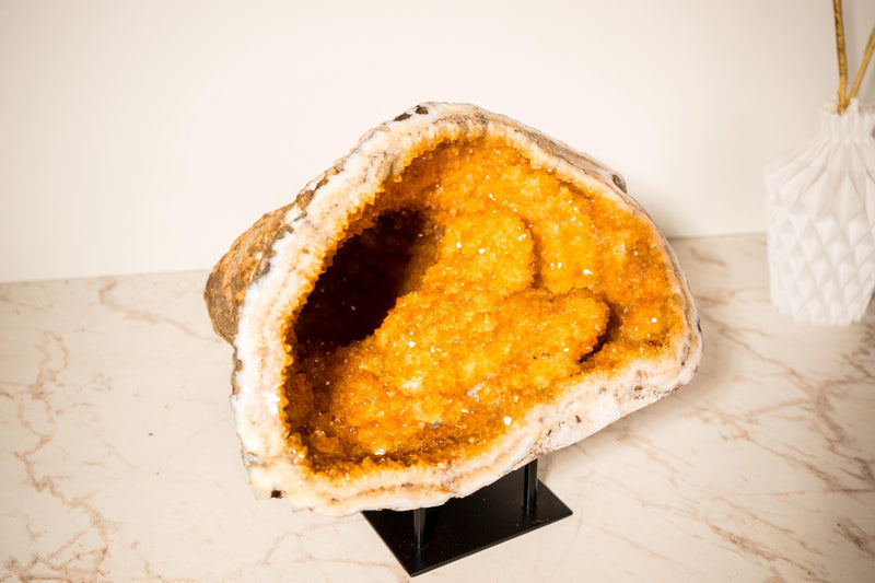 Rare All - Natural Citrine Geode Cave with Stalactite Flower Rosettes and Vibrant Golden Orange Color - 11.7 Kg - 26 lb. - E2D Crystals & Minerals