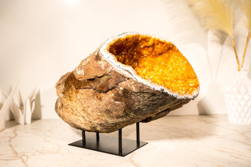 Spectacular All - Natural Citrine Geode Cave with Rare Galaxy Druzy and Vibrant Golden Orange - 11.6 Kg - 25.5 lb - E2D Crystals & Minerals