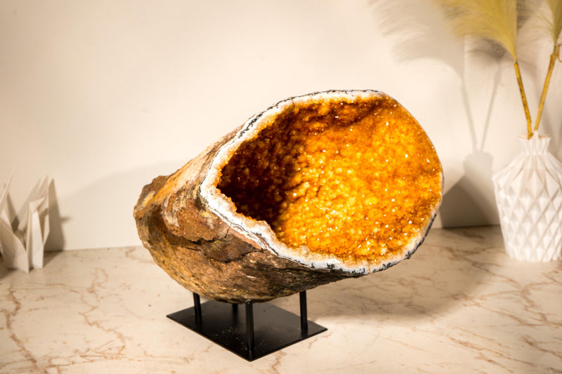 Spectacular All - Natural Citrine Geode Cave with Rare Galaxy Druzy and Vibrant Golden Orange - 11.6 Kg - 25.5 lb - E2D Crystals & Minerals