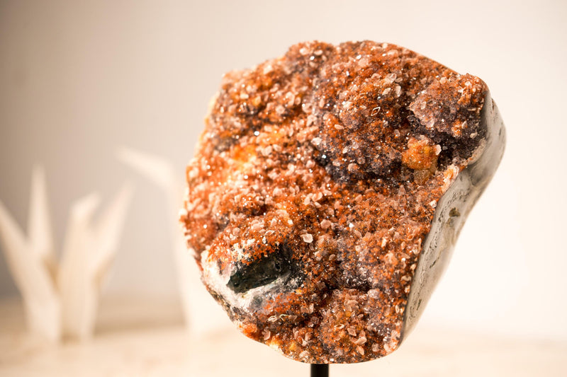 Rare Red Amethyst Cluster atop a Flower Stalactite – Rare Red Galaxy Druzy with Micro Bi - Terminated Calcite - 1.7 Kg - 3.8 lb - E2D Crystals & Minerals