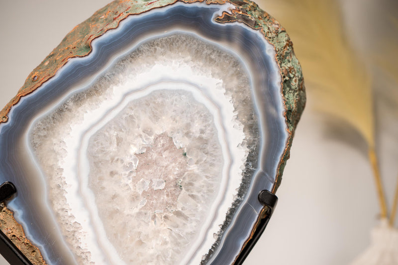 Rare Blue Lace Agate with Clear Quartz Geode Slice – An All - Natural, Collection - Grade Specimen from Brazil 11 Lb 5 Kg - E2D Crystals & Minerals