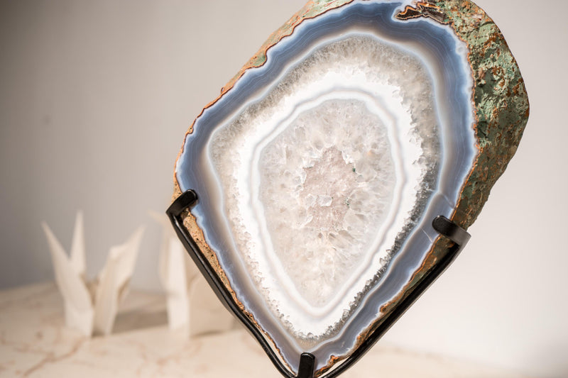 Rare Blue Lace Agate with Clear Quartz Geode Slice – An All - Natural, Collection - Grade Specimen from Brazil 11 Lb 5 Kg - E2D Crystals & Minerals