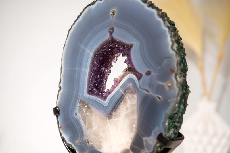 Gallery - Grade Agate Geode Specimen with Calcite in Agate, Blue Banded Agate and Sparkly Purple Druzy - 1.8 Kg - 3.9 lb - E2D Crystals & Minerals