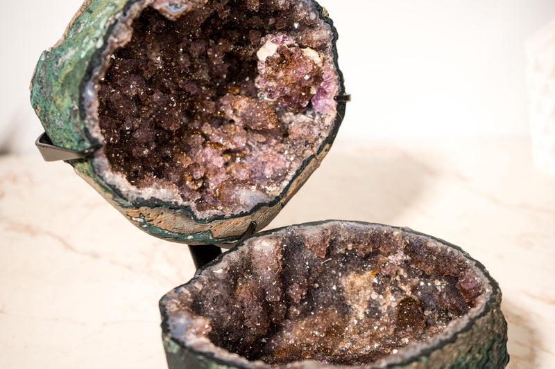 Gorgeous Amethyst Geode Jewelry Box with Stalactite Formations and Golden Goethite (Rutile) on Sparkly Lavender Druzy - 11 In - 12.3 Lb - E2D Crystals & Minerals