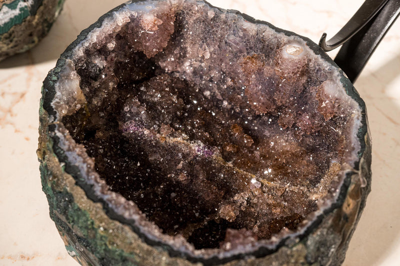 Gorgeous Amethyst Geode Jewelry Box with Stalactite Formations and Golden Goethite (Rutile) on Sparkly Lavender Druzy - 11 In - 12.3 Lb - E2D Crystals & Minerals