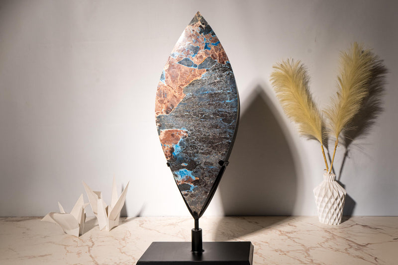 X - Large Natural Teal Blue Crystal Flame Sculpture, AKA Blue Rhodonite, From Brazil, Collection, or Luxury Decor - 41 In. Tall 41 Lb - E2D Crystals & Minerals