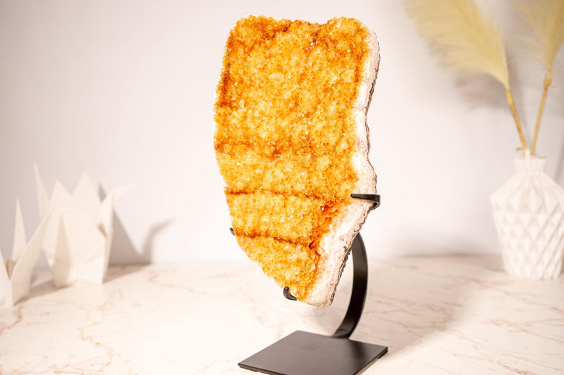 Golden Yellow Citrine Cluster with Sparkling Druzy and Rare Formation - Set on a Custom - Made Stand - 2.8 Kg - 6.2 lb - E2D Crystals & Minerals